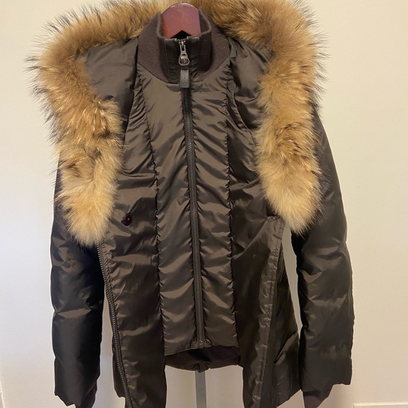 Mackage Black Down Parka Fur Hood Leather Trim - Picture 3 of 11